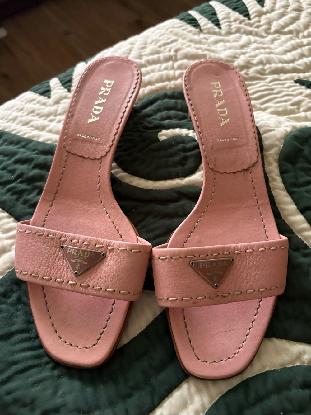 Vintage PRADA Daino Mule Shoes Baby Pink Low Heel Slide Sandals
37